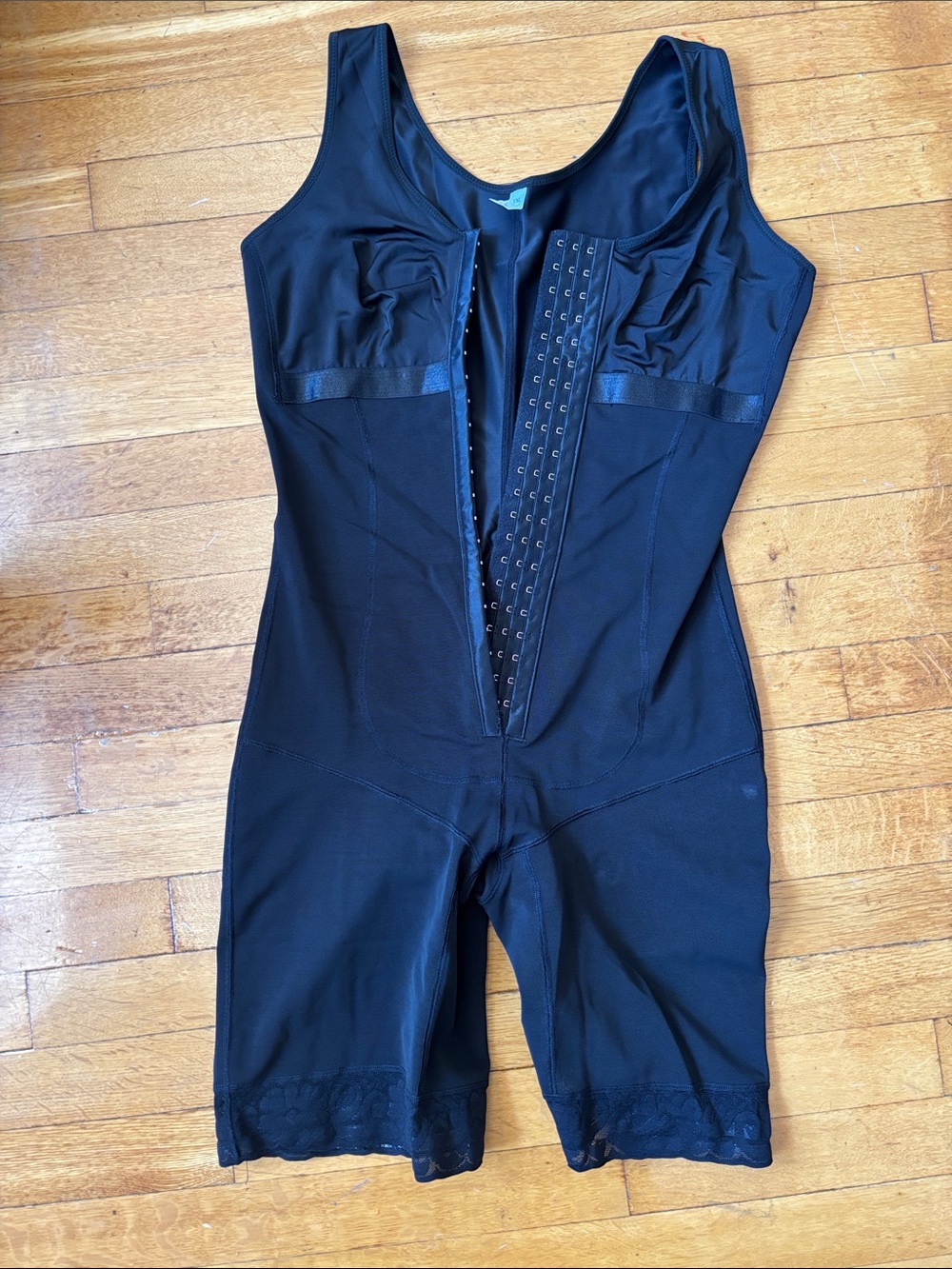 Black Full-Body Shapewear Suit with Front Hook Closure post op Faja